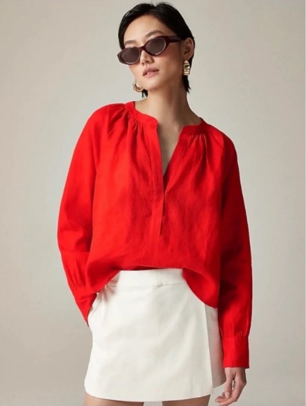 J. Crew Cabana Top in Pure Linen Red C1542 Size M